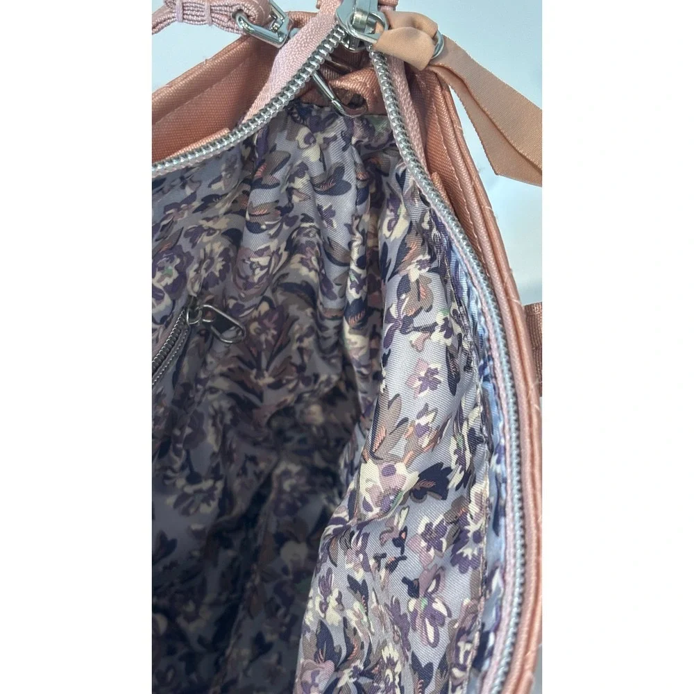 Vera Bradley Metallic Rose Gold Quilted Crossbody Tote Bag Floral Lining